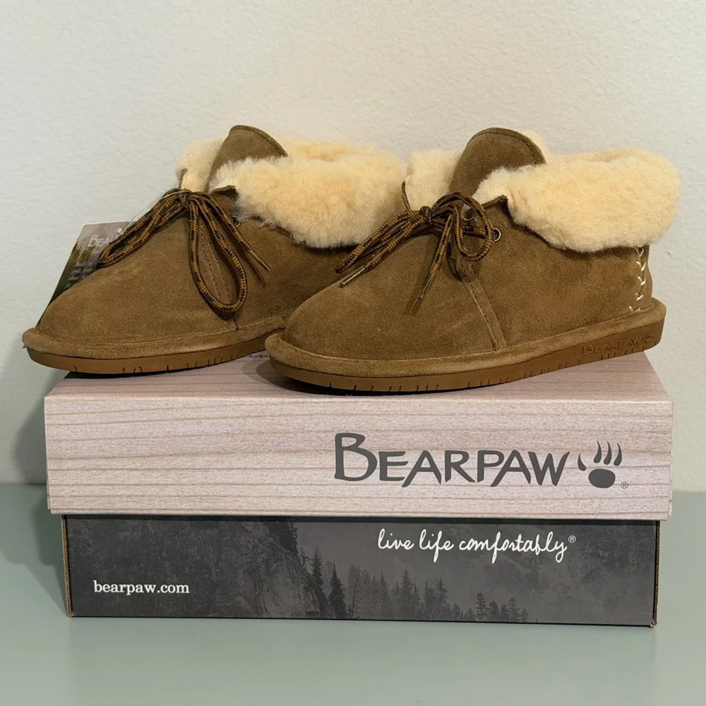 BearPaw Tan Suede Boots with Cream Lining